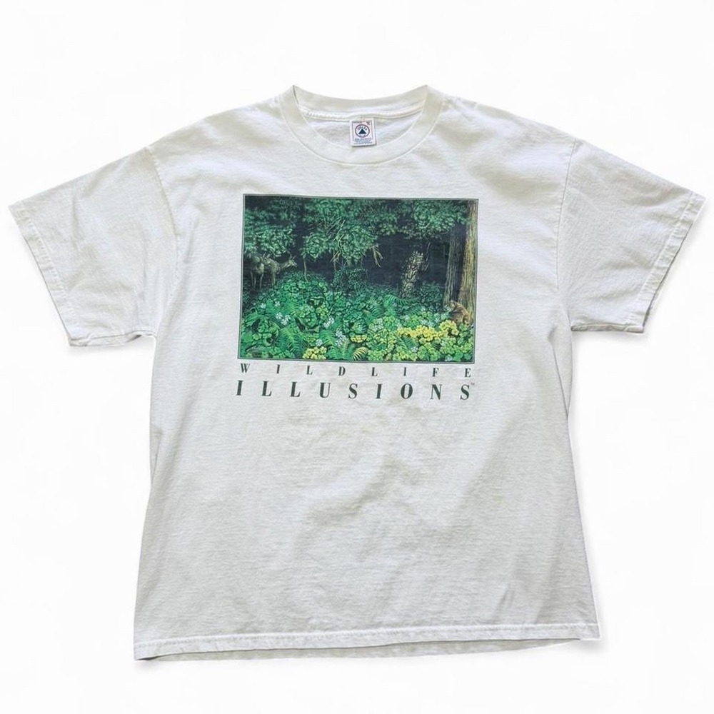 Vintage 90s Wildlife Illusions Art Nature Forest Wilderness Art T-shirt XL Delta